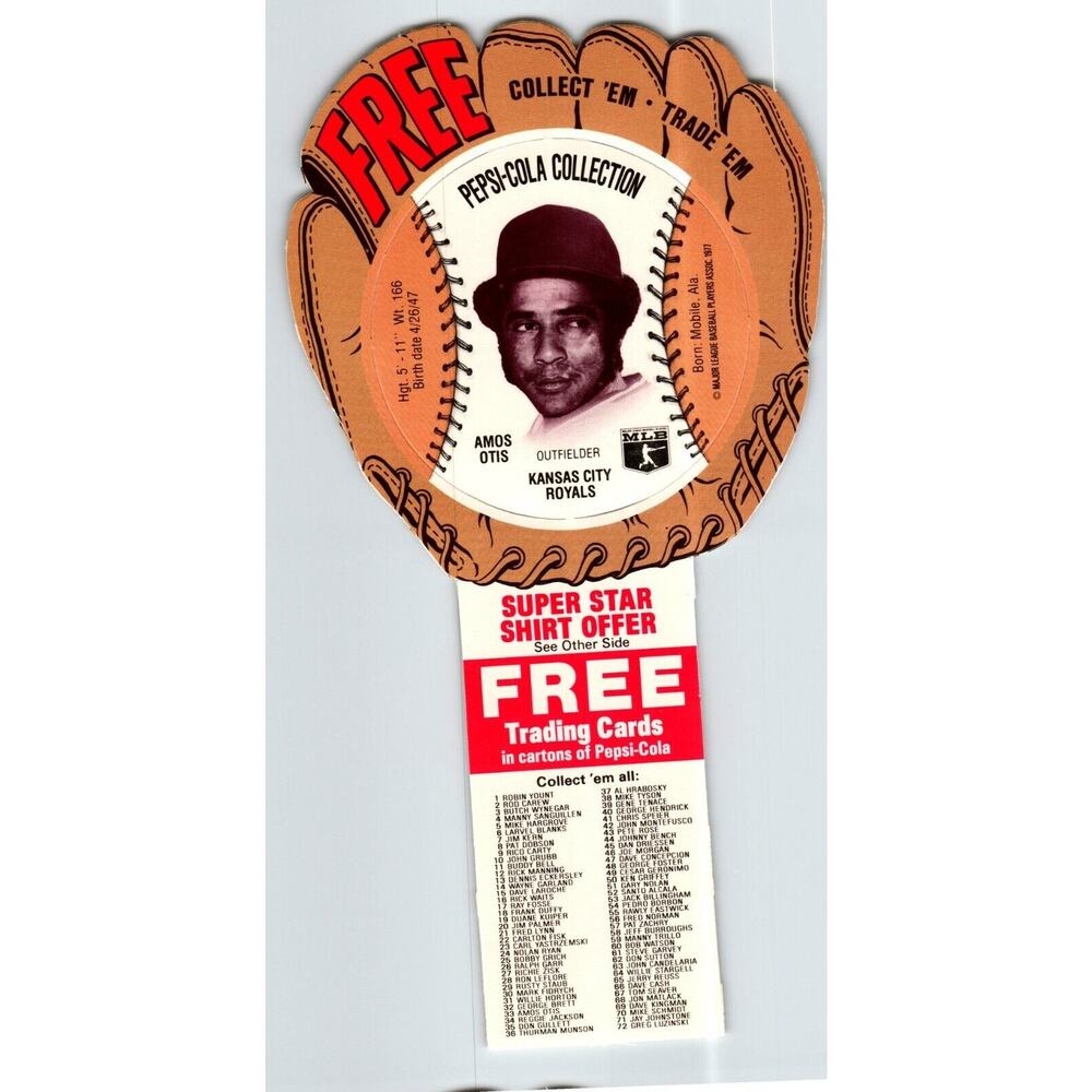 Pepsi-Cola Baseball Trading Card 1977 Amos Otis Kansas City Royals MLB Diecut